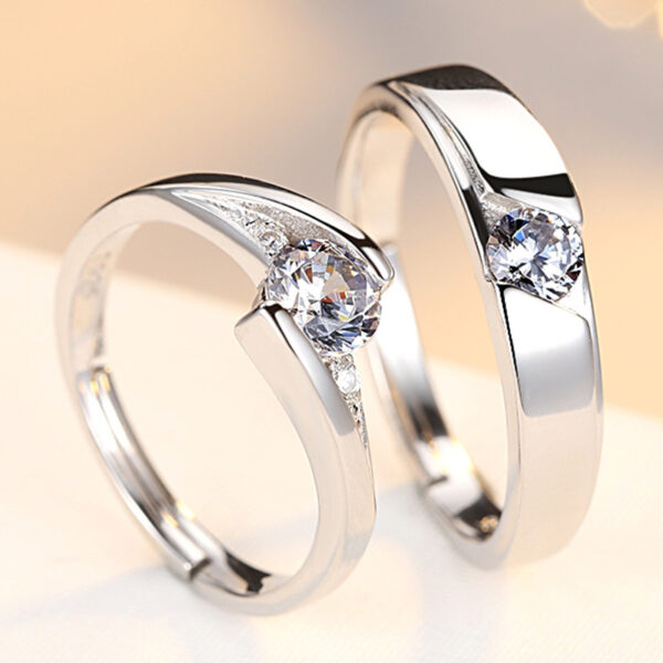 Simulation de bagues de fiançailles en diamant : une paire de bagues de mariage en argent 925 pour homme et femme, avec inscription, en diamant