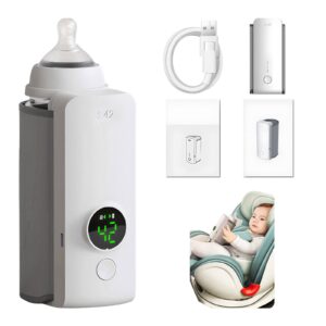 Chauffe-biberon portable sans fil rechargeable, avec recharge USB et sac chauffant – Chauffe-lait portable à température constante, manchon isolant universel pour biberons