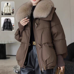 Veste matelassée en duvet pour femme, courte, à col en fourrure, épaisse, pour l'hiver