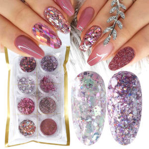 Lot de 8 boîtes de paillettes en poudre pour nail art