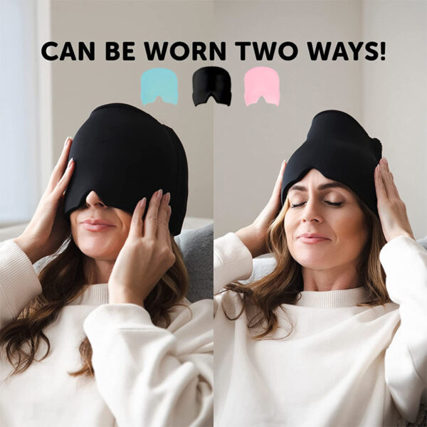Casquette-masque pour les yeux avec compresse glacée : soulagement des maux de tête, des migraines, du stress et des tensions – accessoire de massage