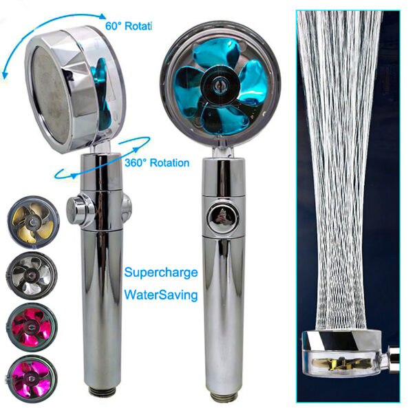 Pommeau de douche économique en eau, pivotant à 360 degrés, avec petit ventilateur, en ABS, à jet de pluie haute pression – Accessoires de salle de bains