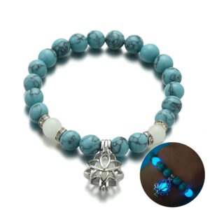 Bracelet en pierre naturelle « Energy Luminous Lotus » : bracelet de yoga et de guérison avec perles lumineuses qui brillent dans le noir, pour hommes et femmes, prière, bouddhisme