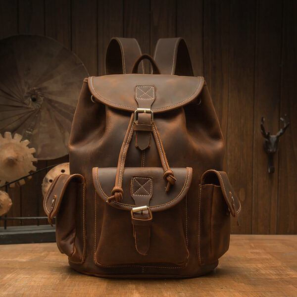 Sac à dos rétro en cuir Crazy Horse fabriqué à la main