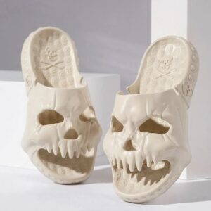 Chaussons d'Halloween personnalisés avec motif de crâne – Pour la salle de bain, l'intérieur et l'extérieur – Chaussons rigolos – Chaussures de plage