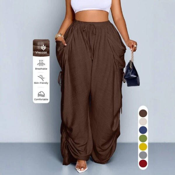 Pantalon large à taille haute, plissé et à cordon de serrage, style rétro punk