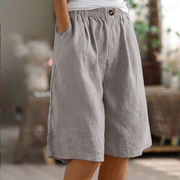 Short court ample à taille haute en coton et lin pour femme