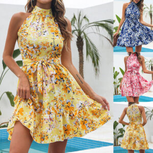 Robe dos nu à imprimé floral – Mode estivale : robes à volants et à lacets pour femmes