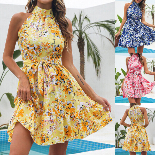 Robe dos nu à imprimé floral – Mode estivale : robes à volants et à lacets pour femmes