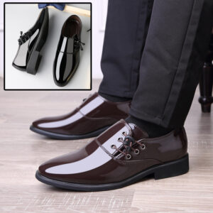 Chaussures en cuir verni pour homme : tendance du moment. Chaussures de ville à lacets, modèle Oxford, grandes tailles, pour homme, en cuir noir, idéales pour les mariages.