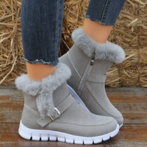 Nouvelles bottes de neige d'hiver : bottines chaudes, épaisses, unies et douillettes, avec boucle, ainsi que des chaussures plates en velours pour femmes