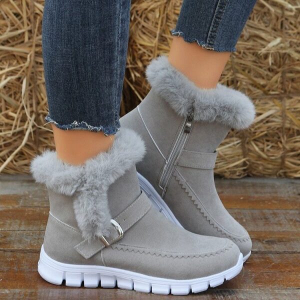 Nouvelles bottes de neige d'hiver : bottines chaudes, épaisses, unies et douillettes, avec boucle, ainsi que des chaussures plates en velours pour femmes