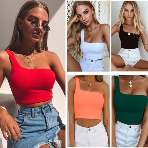 Vestes d'été sexy à une épaule, hauts courts, t-shirts sans manches et débardeurs pour femmes