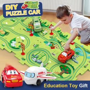 Puzzle pour enfants : train électrique de course à assembler soi-même, voiture électrique, rails automatiques, décor urbain, jouet éducatif de construction, idée cadeau