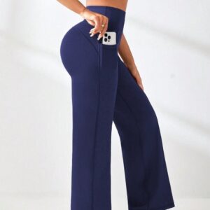 Pantalon de yoga droit à poches pour femme, évacuant l'humidité