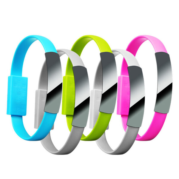 Bracelet avec câble de données USB en silicone, câble de recharge court
