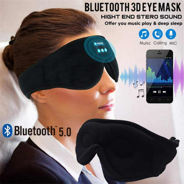 Masque de sommeil stéréo sans fil Bluetooth – Masque de sommeil occultant avec haut-parleurs intégrés, idéal pour les personnes dormant sur le côté, les voyages et la détente