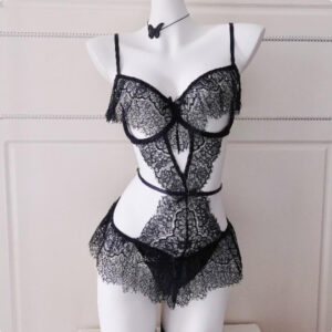Body sexy en dentelle texturée style français, ensemble « Pure-youthful »