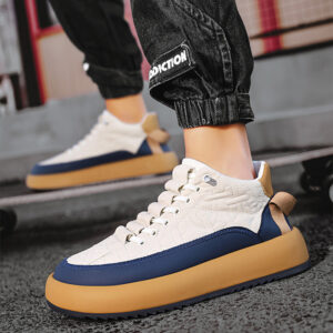 Chaussures de sport tendance à blocs de couleur – Baskets décontractées à lacets pour homme : à la mode, confortables, polyvalentes, à semelle épaisse, idéales pour la marche et la course à pied