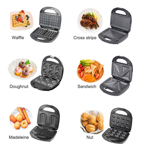 Appareil à gaufres 6 en 1, prise UE, appareil à sandwichs, grill, appareil à petit-déjeuner, appareil à beignets et à gâteaux, accessoires de cuisine compacts pour la cuisine et la salle à manger