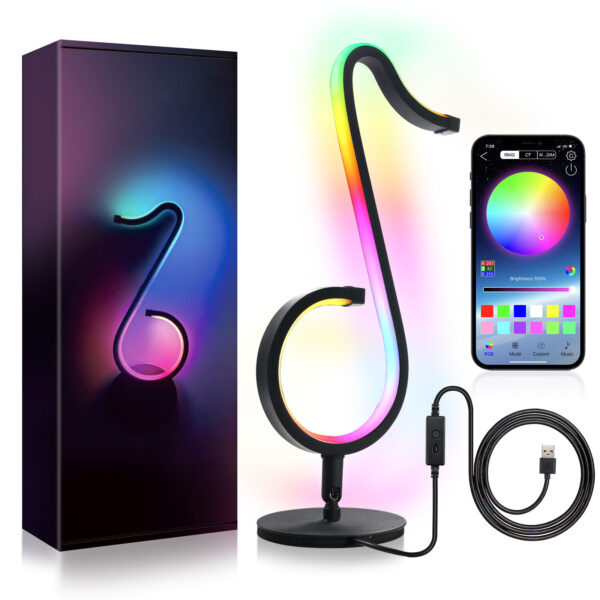Lampe de chevet LED « Symphony Atmosphere Light » à commande intelligente via application, avec rotation à 180°, pour bureau ou chambre à coucher, idéale pour la décoration d'intérieur