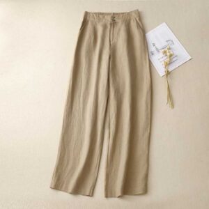 Pantalon d'été à coupe droite, amincissant et polyvalent pour femme, en lin