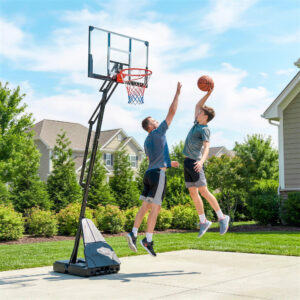 Panier de basket portable pour l'extérieur, panier réglable de 8 à 10 pieds, panneau incassable de 47 pouces, système de levage à manivelle