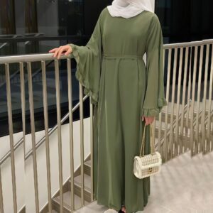 Robe longue drapée à volants et manches évasées pour femme