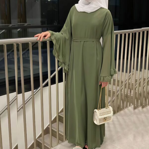 Robe longue drapée à volants et manches évasées pour femme
