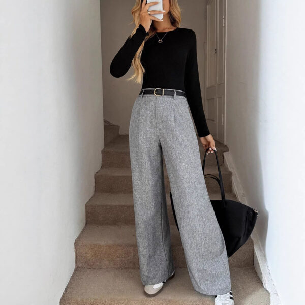 Pantalon droit à taille haute gris pour femme : nouveau style, tendance, pour les trajets quotidiens, décontracté et élégant