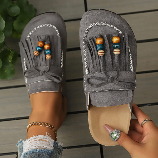 Sandales mules fermées à bout rond, ornées de perles, grande taille, nouveau modèle