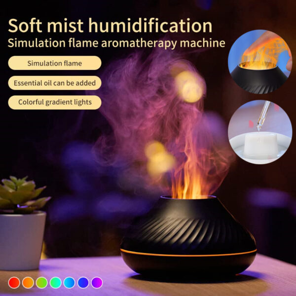 Nouveau diffuseur d'arômes « Volcanic Flame » : lampe à huiles essentielles, humidificateur d'air portable USB de 130 ml avec veilleuse colorée, générateur de brume et éclairage LED