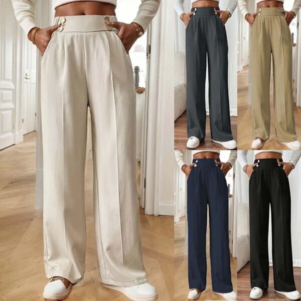 Pantalon à coupe droite pour femme, modèle original, couleur unie