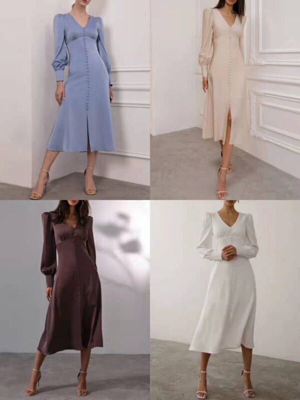Jupe longue ajustée amincissante à la taille, avec doublure et manches lanterne, signée Design Sense
