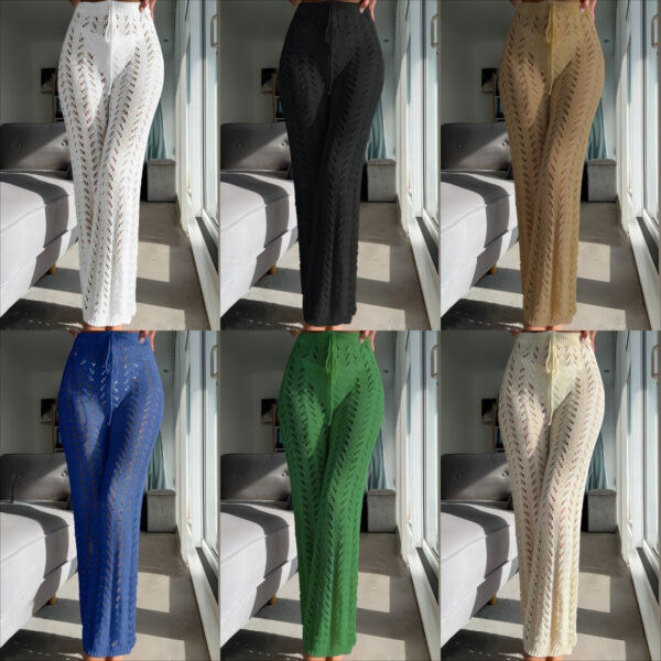 Pantalon à jambes droites, ajouré et noué