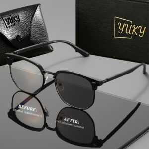 Lunettes de soleil polarisées et photochromiques au style rétro, monture en forme de sourcils, verres adaptatifs intelligents, idéales pour les occasions professionnelles, livrées dans un coffret cadeau de marque avec un étui.