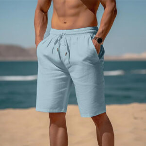 Short d'été à cordon de serrage, taille élastiquée, coupe droite, short de plage respirant pour homme - Vêtements