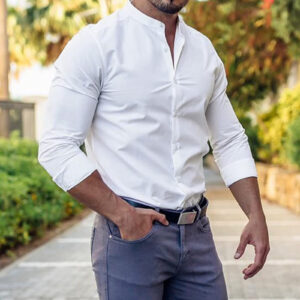 Chemises à manches longues pour homme, chemises décontractées à boutons, coupe ajustée, couleur unie, vêtements décontractés pour homme