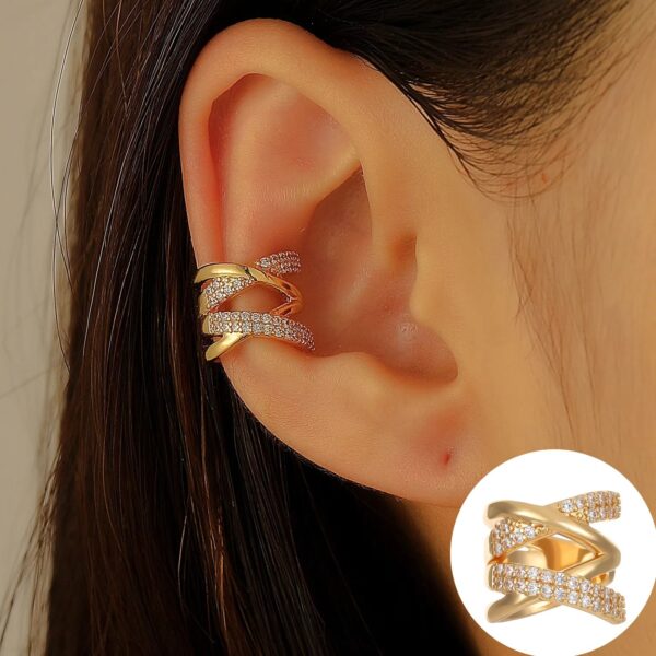 Boucle d'oreille « ear cuff » à double rangée et croisillons, style européen et américain