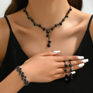Ensemble de trois bijoux « Cross-border Rhinestone » 2026 : collier, boucles d'oreilles et bracelet – Accessoires de mariée, parfaits pour toutes les occasions