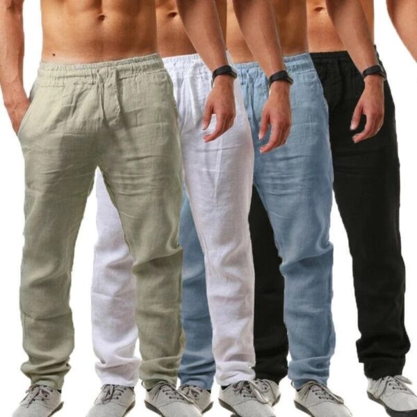 Pantalon de sport décontracté ample en coton et lin respirant