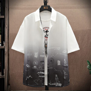Chemise d'été en soie « Thin Ice », col ample, t-shirt, coupe ample, pour homme corpulent