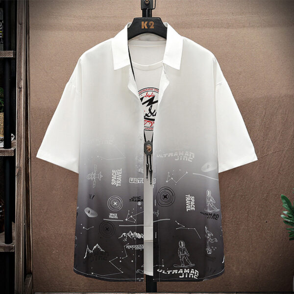 Chemise d'été en soie « Thin Ice », col ample, t-shirt, coupe ample, pour homme corpulent