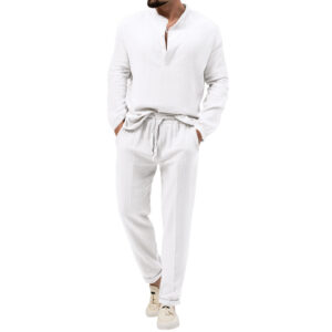 Ensemble homme composé d'une chemise décontractée à manches longues unie et d'un pantalon