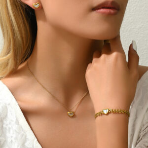 Ensemble coréen mignon et frais : bracelet, collier et boucles d'oreilles. Bracelet avec motif de perles, de fritillaires et d'épis de blé. Chaîne « Niche Love ».
