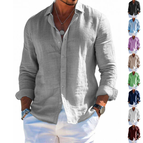 Chemise à manches longues pour homme, style décontracté, col large, boutonnée, couleur unie, grande taille