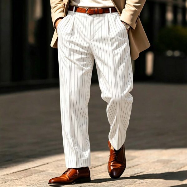 Pantalon de style « business-casual » confortable, à coupe droite, à poches avant rayées et de couleur unie