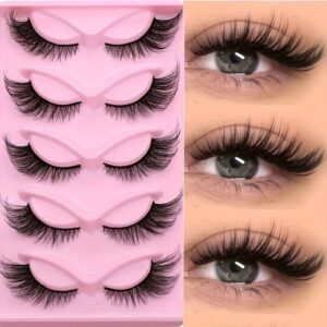 15 paires de faux cils « œil de chat » 3D, aspect naturel, duveteux et souples, avec bande transparente, style « manga », pour un maquillage des yeux vaporeux