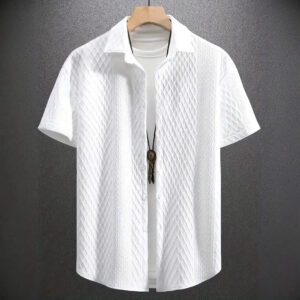 Chemise en maille unie à manches courtes pour homme, avec col rabattu