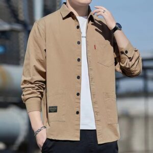 Chemise décontractée à col et manches longues avec poches – Veste de printemps et d'automne – Chemise – Hauts pour homme